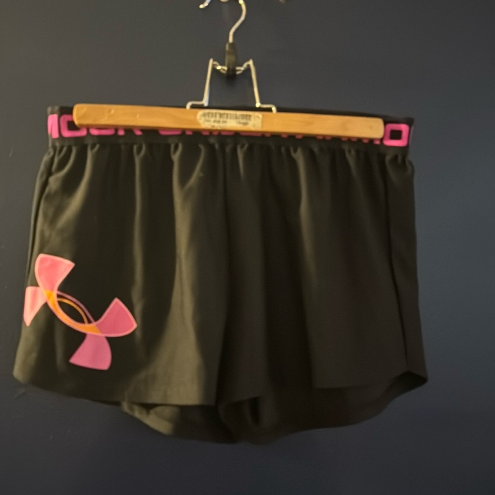 Under Armour black with pink athletic shorts